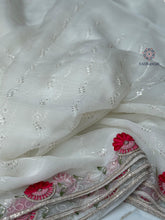 Load image into Gallery viewer, New Partywear White Color Waari Silk Fabric Sequence And Thread Work Fancy Designer Saree
