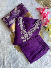 Load image into Gallery viewer, New Wedding Wear Purple Color Roman Silk Embroidery n Sequence Work Designer Straight Kurta With Trouser n Dupatta Set
