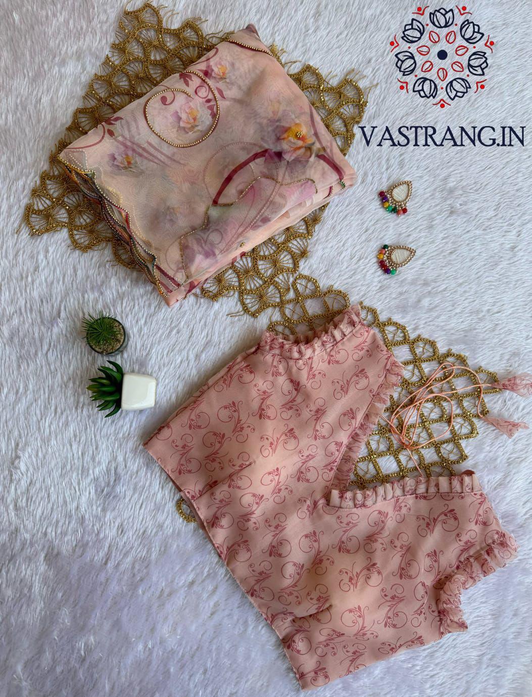 New Partywear Peach Color Organza Silk Printed Hand Work Fancy Designer Saree With Unstitched Blouse