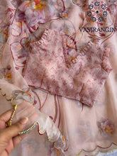 Load image into Gallery viewer, New Partywear Peach Color Organza Silk Printed Hand Work Fancy Designer Saree With Unstitched Blouse
