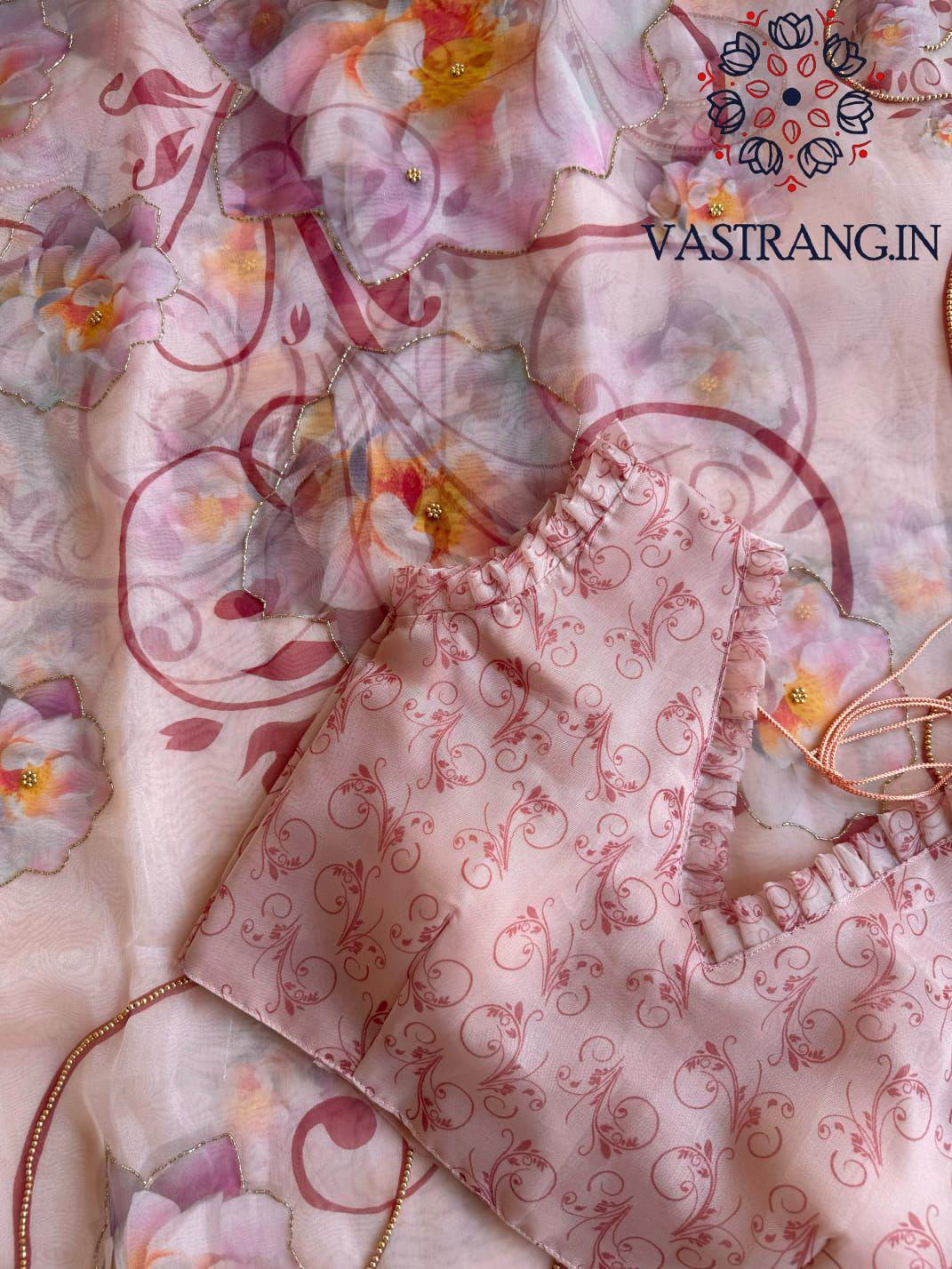 New Partywear Peach Color Organza Silk Printed Hand Work Fancy Designer Saree With Unstitched Blouse