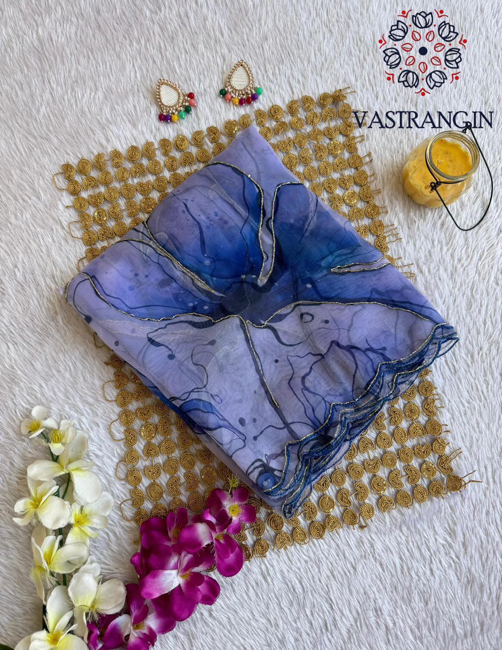New Partywear Purple Color Organza Silk Printed Hand Work Fancy Designer Saree With Unstitched Blouse