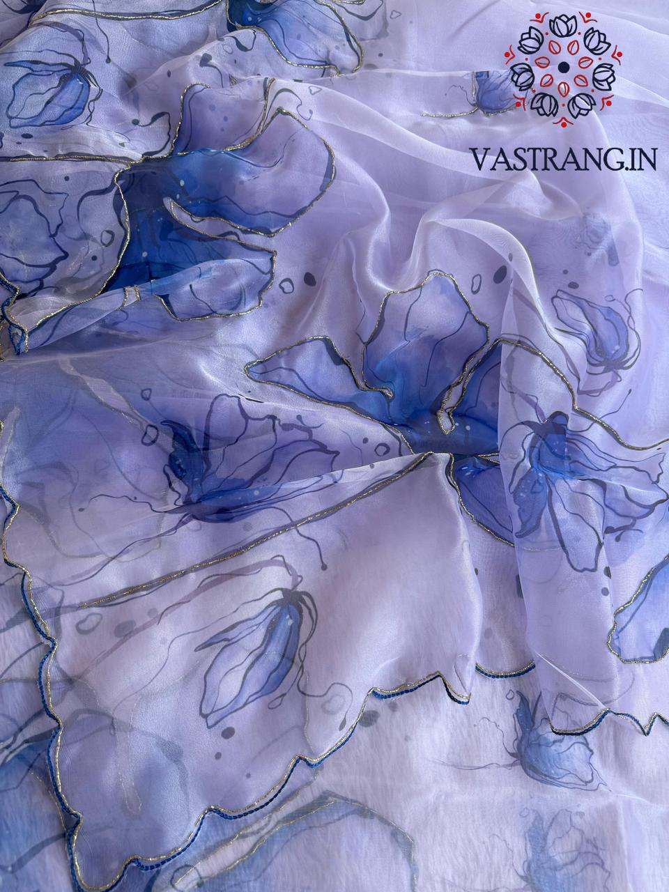 New Partywear Purple Color Organza Silk Printed Hand Work Fancy Designer Saree With Unstitched Blouse