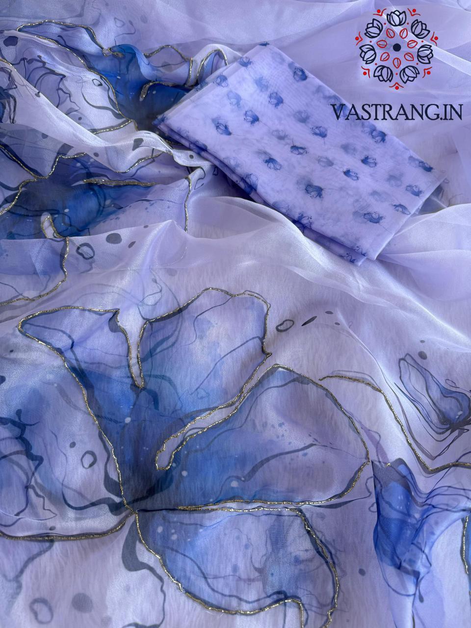 New Partywear Purple Color Organza Silk Printed Hand Work Fancy Designer Saree With Unstitched Blouse