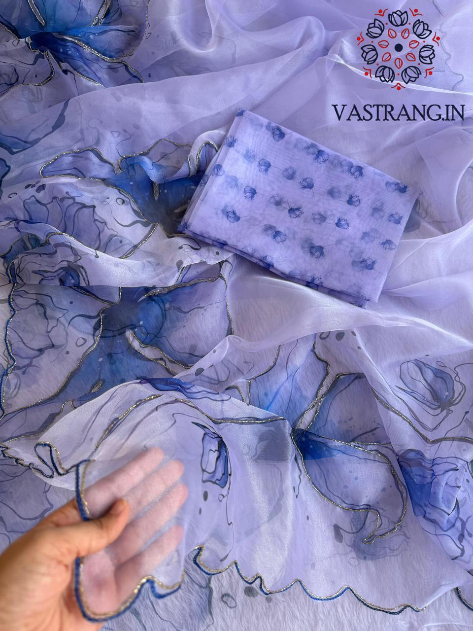 New Partywear Purple Color Organza Silk Printed Hand Work Fancy Designer Saree With Unstitched Blouse