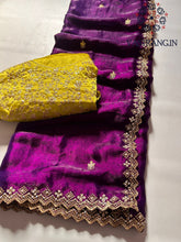 Load image into Gallery viewer, New Partywear Purple Color Crunchy Chiffon Crush Silk Embroidery n Cut Work Fancy Designer Saree
