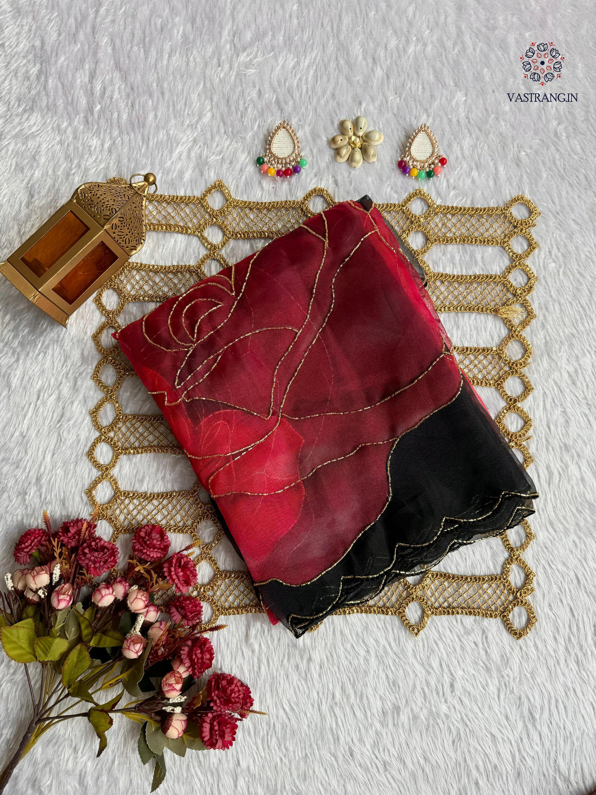 New Partywear Black Color Organza Silk Printed Hand Work Fancy Designer Saree With Unstitched Blouse