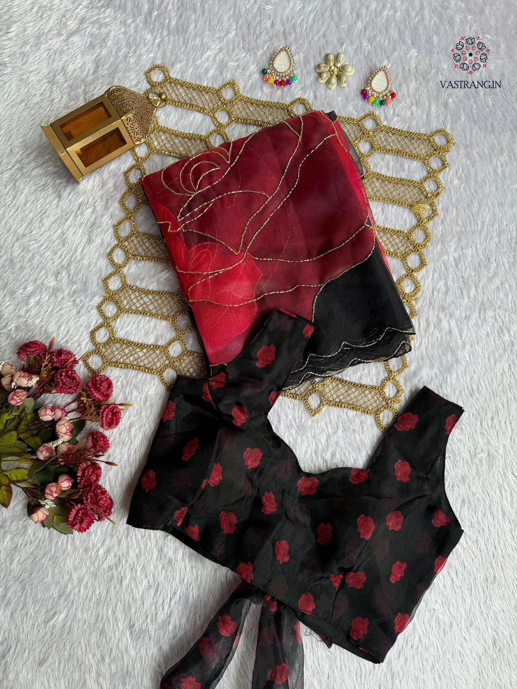 New Partywear Black Color Organza Silk Printed Hand Work Fancy Designer Saree With Unstitched Blouse