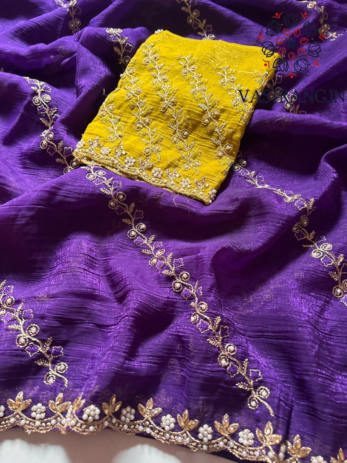 Latest Partywear Crunchy Chiffon Crush Silk Embroidery n Cut Work Fancy Designer Saree With Blouse