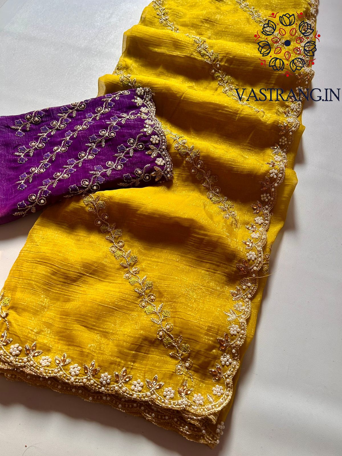 Latest Partywear Crunchy Chiffon Crush Silk Embroidery n Cut Work Fancy Designer Saree With Blouse