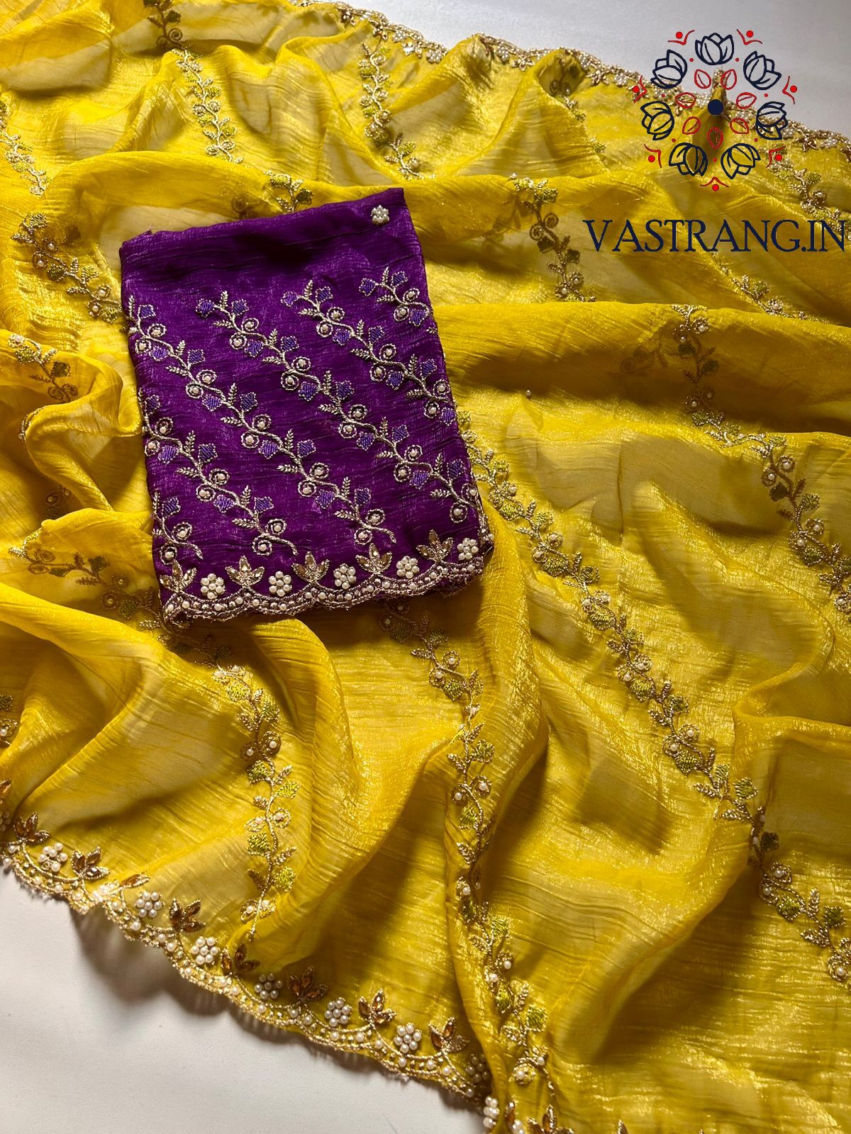 Latest Partywear Crunchy Chiffon Crush Silk Embroidery n Cut Work Fancy Designer Saree With Blouse