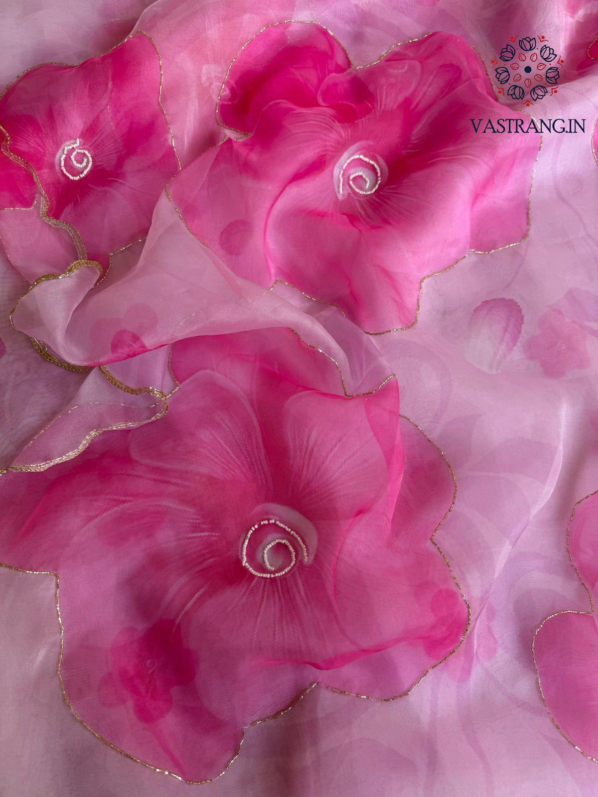 New Partywear Pink Color Organza Silk Printed Hand Work Fancy Designer Saree With Unstitched Blouse