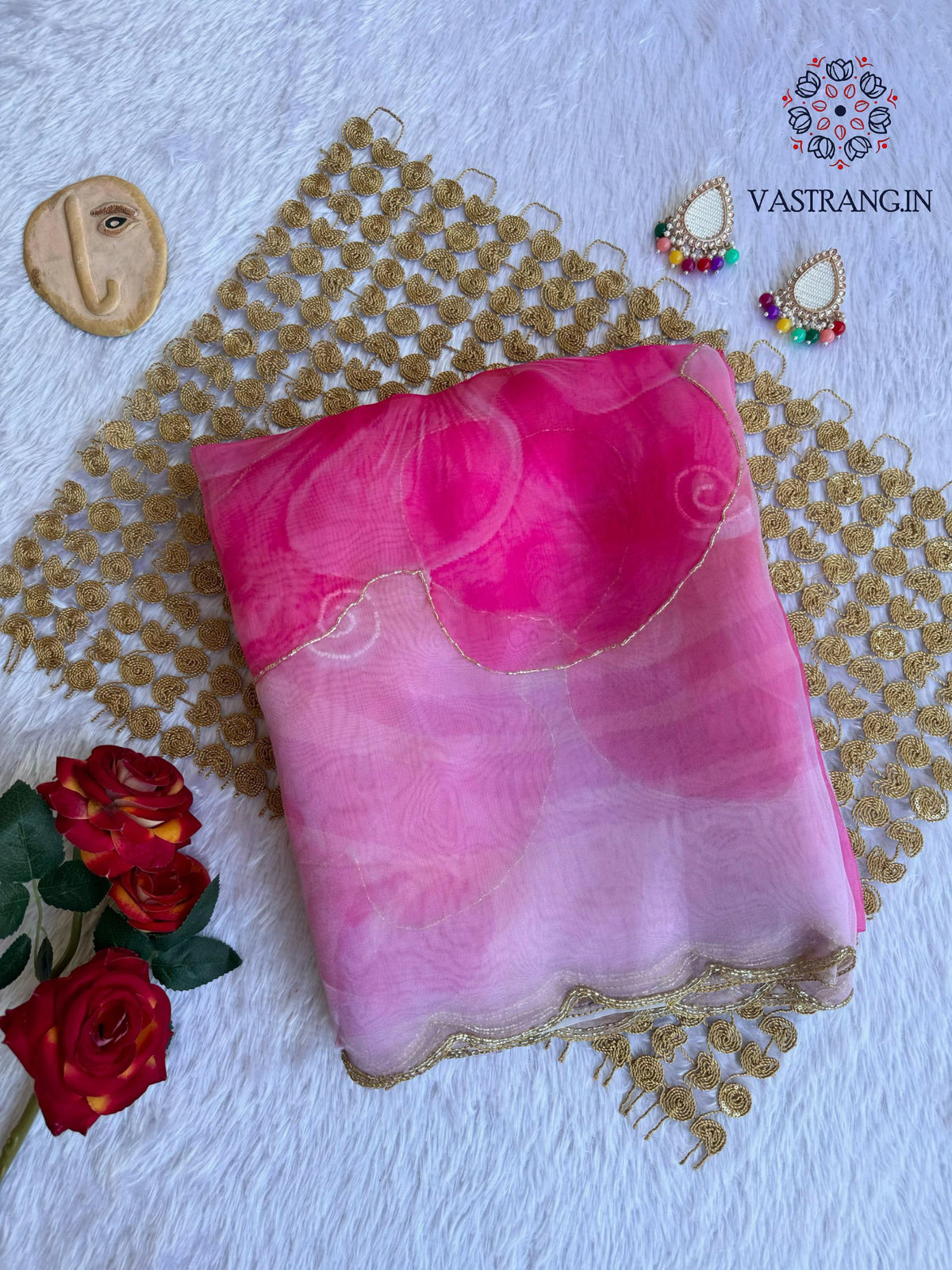 New Partywear Pink Color Organza Silk Printed Hand Work Fancy Designer Saree With Unstitched Blouse