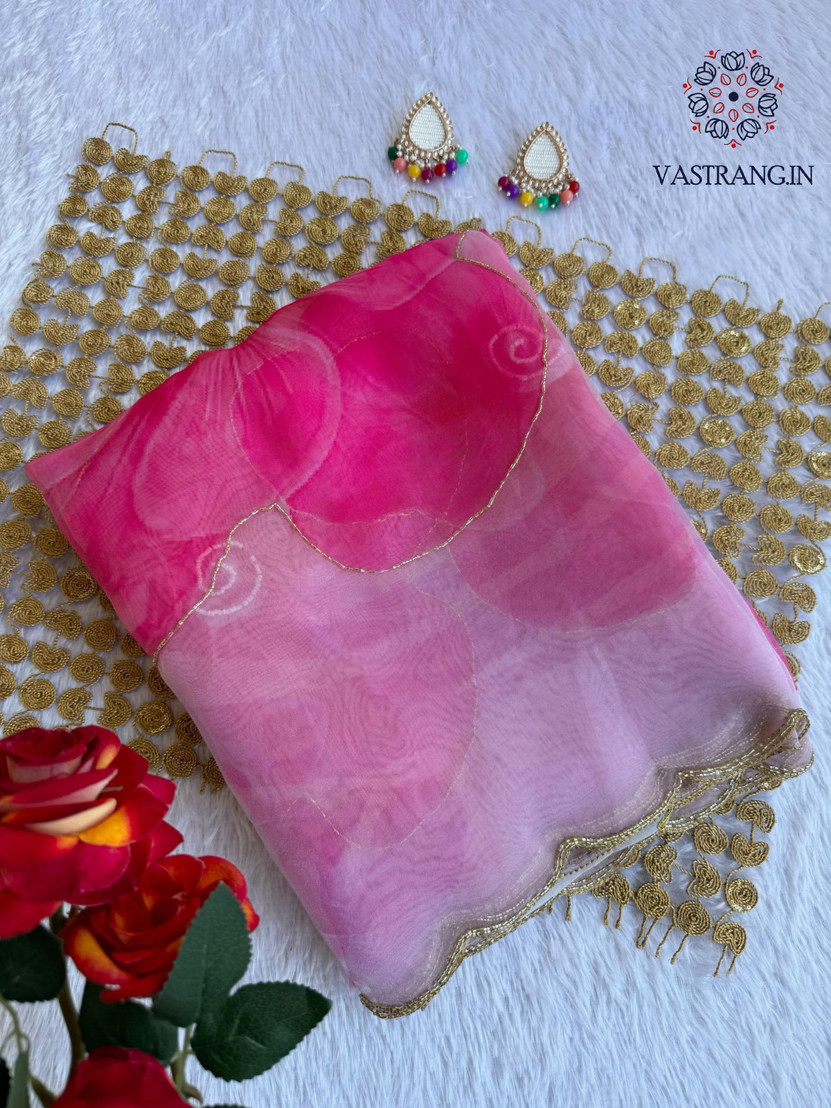 New Partywear Pink Color Organza Silk Printed Hand Work Fancy Designer Saree With Unstitched Blouse