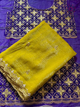 Load image into Gallery viewer, New Partywear Crunchy Chiffon Crush Silk Embroidery n Cut Work Fancy Designer Saree With Heavy Work Blouse
