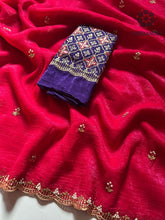 Load image into Gallery viewer, New Partywear Crunchy Chiffon Crush Silk Embroidery n Cut Work Fancy Designer Saree With Heavy Work Blouse
