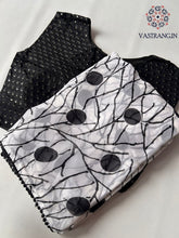 Load image into Gallery viewer, New Partywear White n Black Color Print n Lace Work Fancy Designer Saree With Stitched Chikankari Blouse
