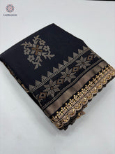 Load image into Gallery viewer, New Festive Wear Black Color Mul Cotton Print With Sequence Lace Work Fancy Designer Saree
