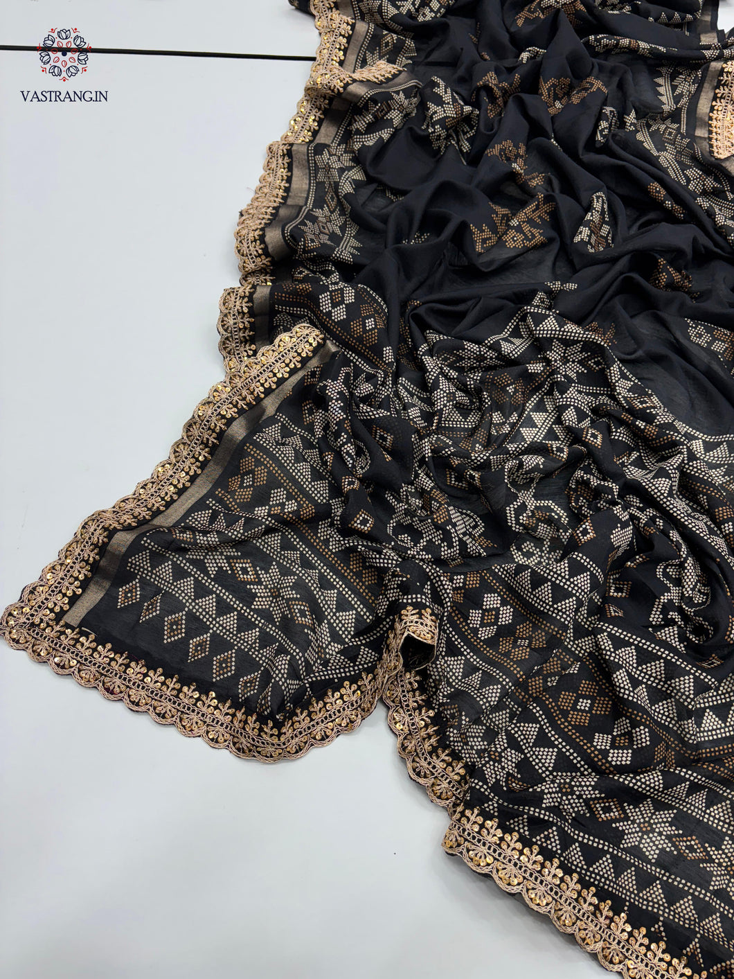 New Festive Wear Black Color Mul Cotton Print With Sequence Lace Work Fancy Designer Saree