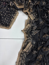 Load image into Gallery viewer, New Festive Wear Black Color Mul Cotton Print With Sequence Lace Work Fancy Designer Saree
