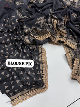 Load image into Gallery viewer, New Festive Wear Black Color Mul Cotton Print With Sequence Lace Work Fancy Designer Saree
