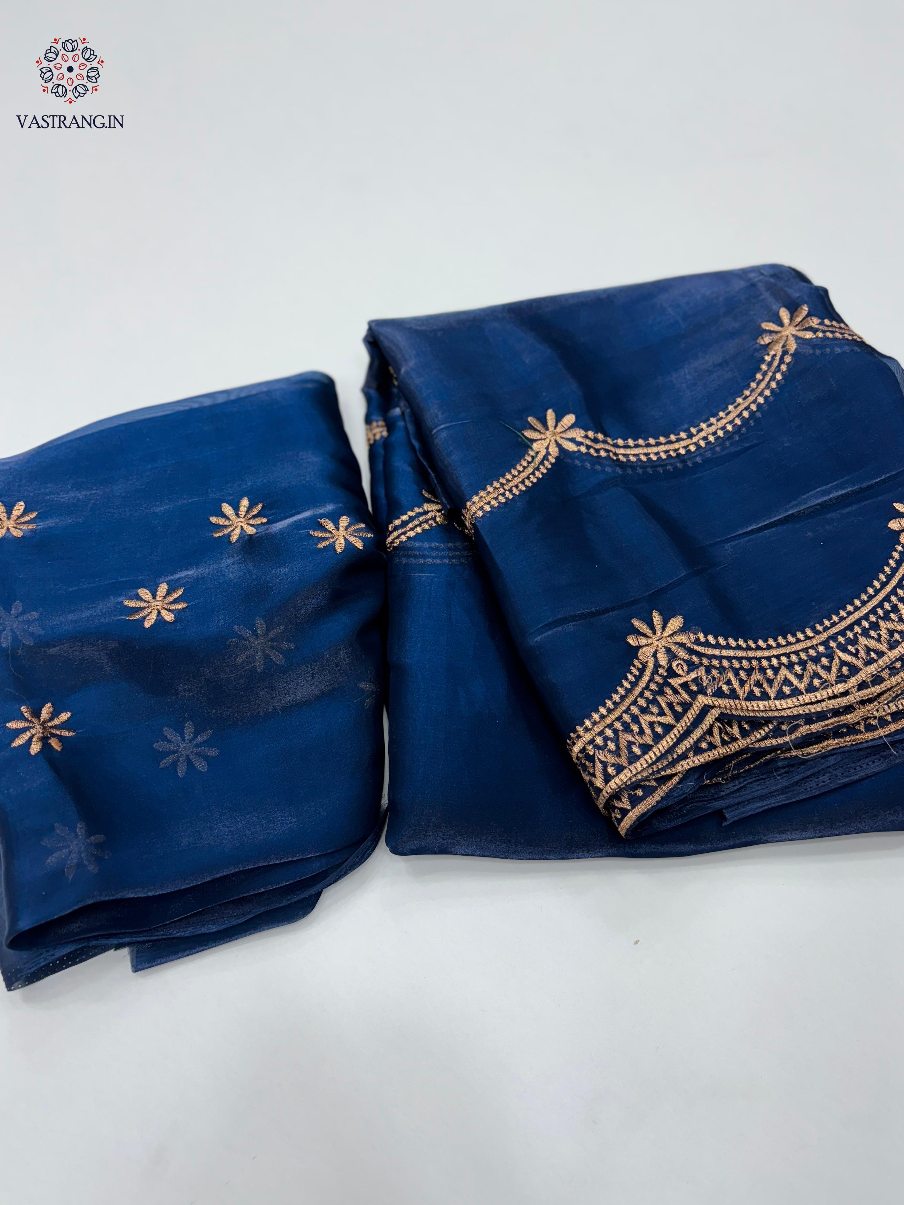 New Party Wear Silk Embroidery Work Fancy Designer Saree With Blouse