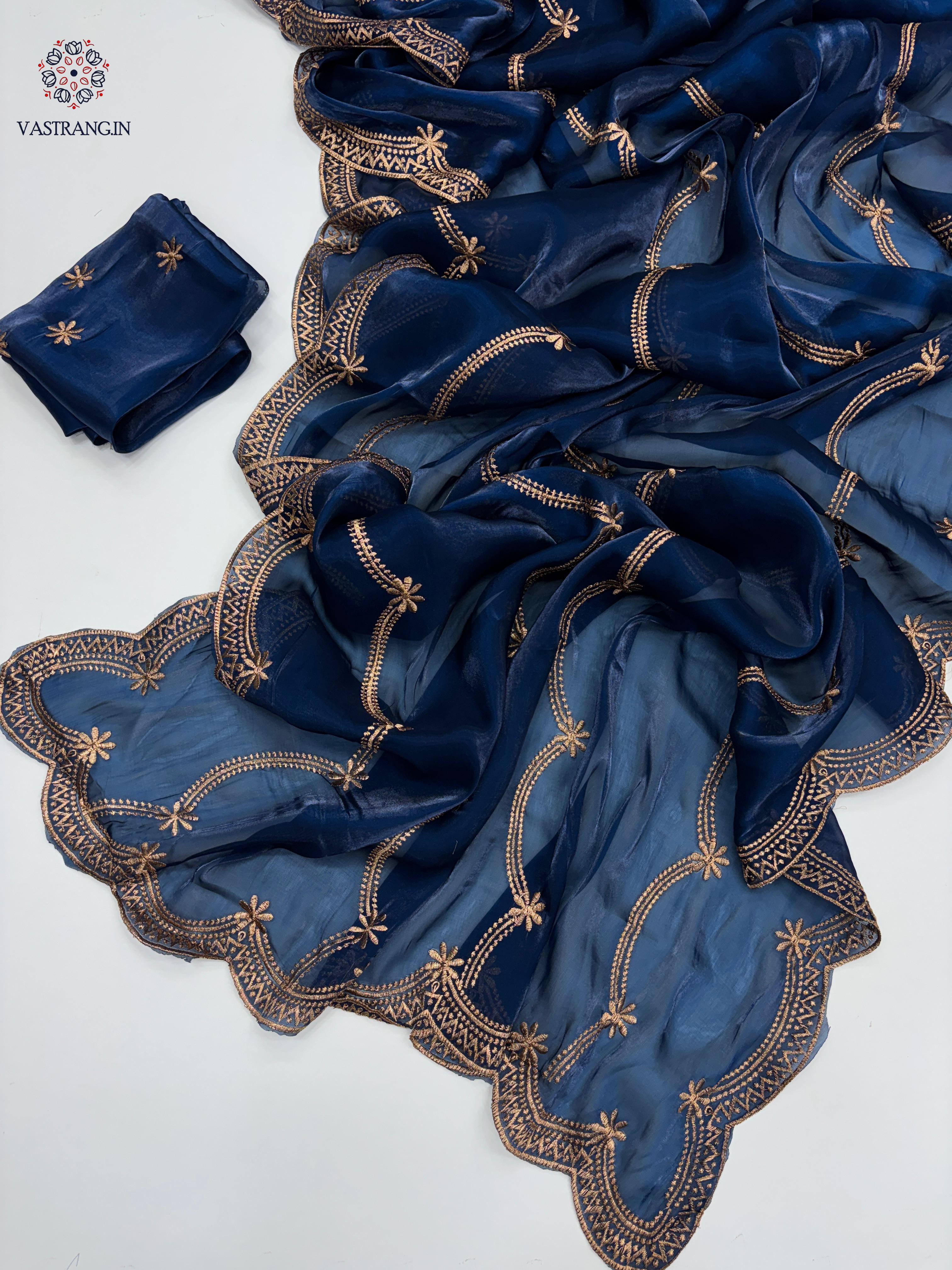 New Party Wear Silk Embroidery Work Fancy Designer Saree With Blouse