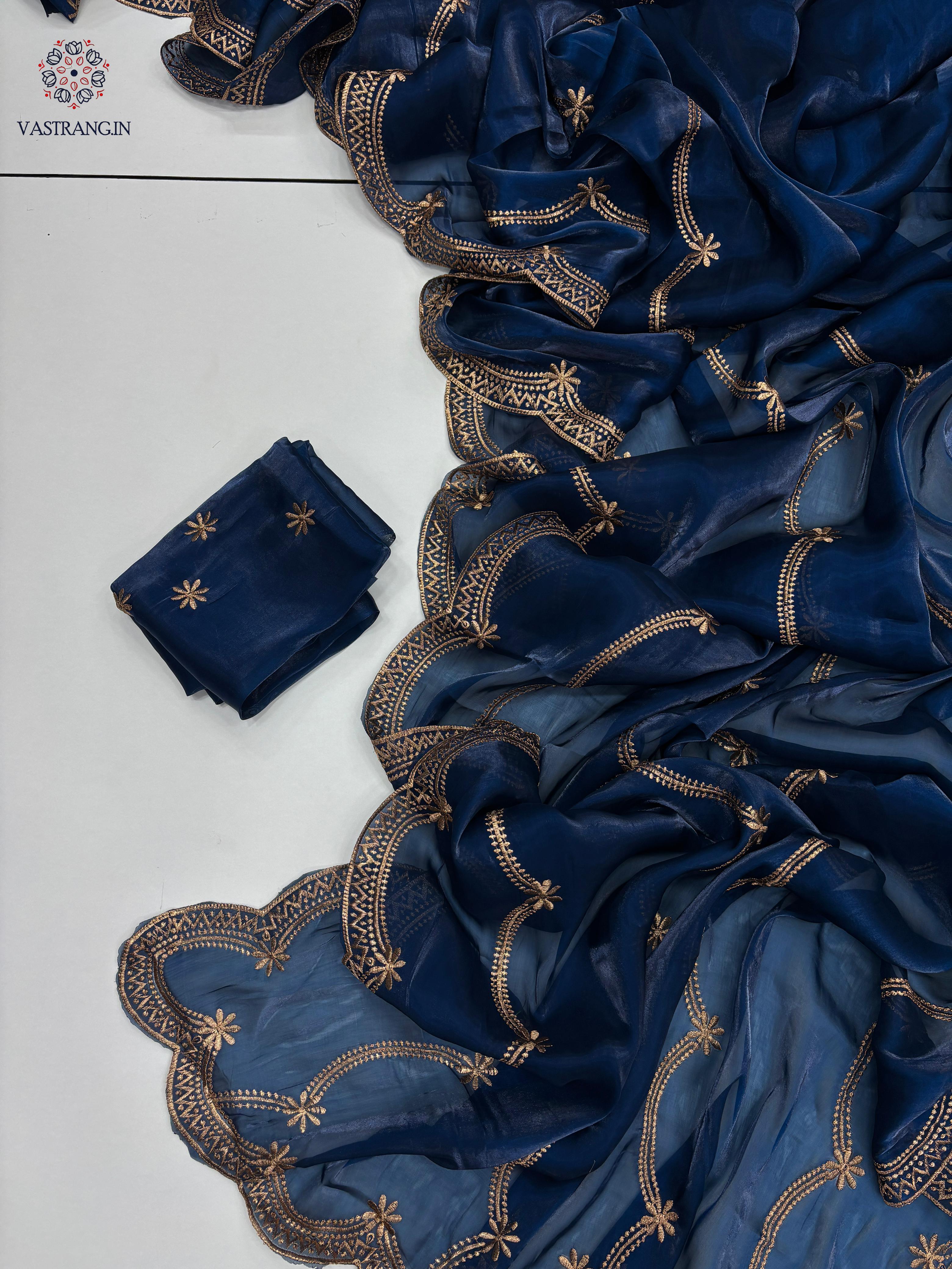 New Party Wear Silk Embroidery Work Fancy Designer Saree With Blouse