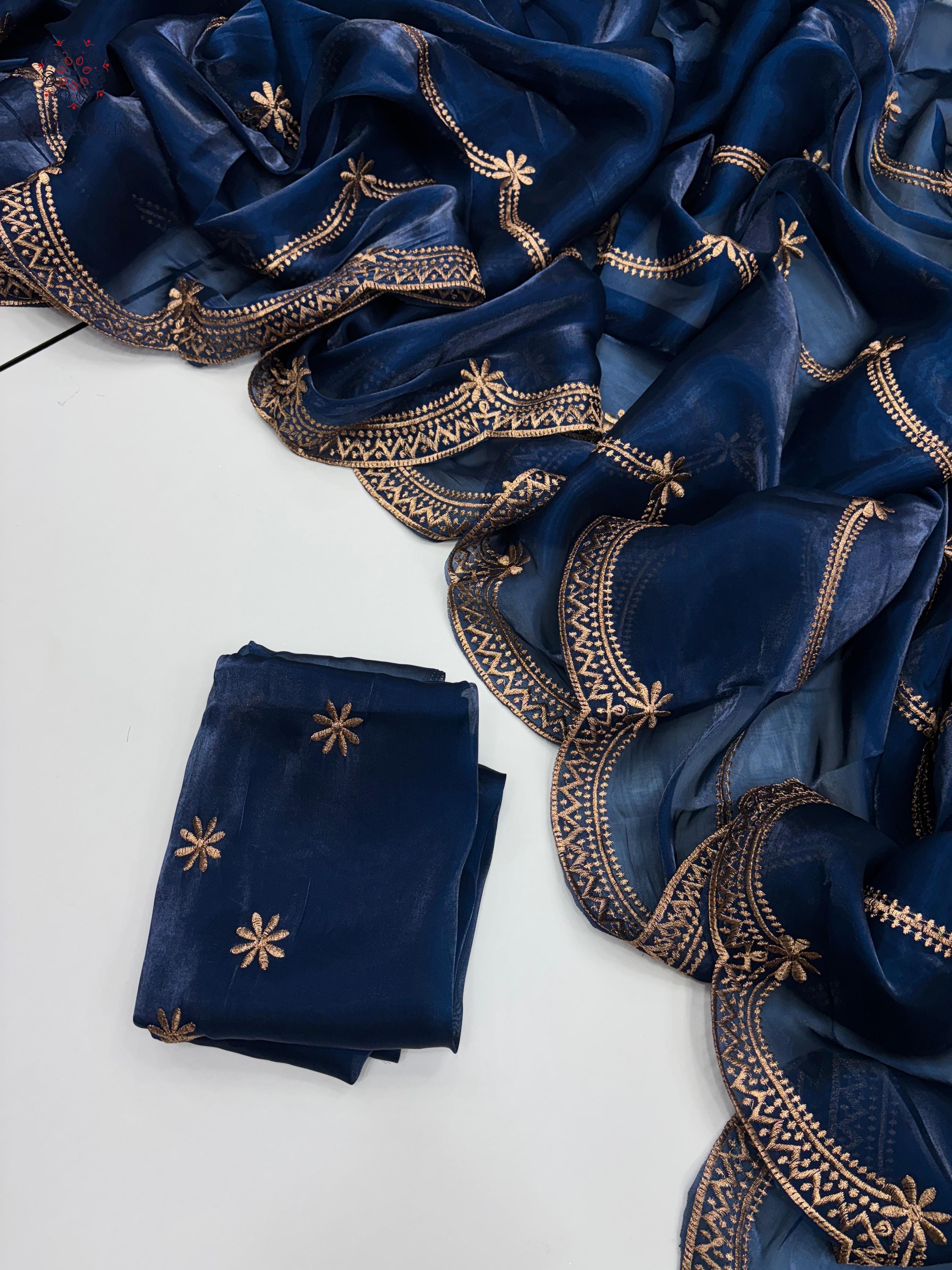 New Party Wear Silk Embroidery Work Fancy Designer Saree With Blouse