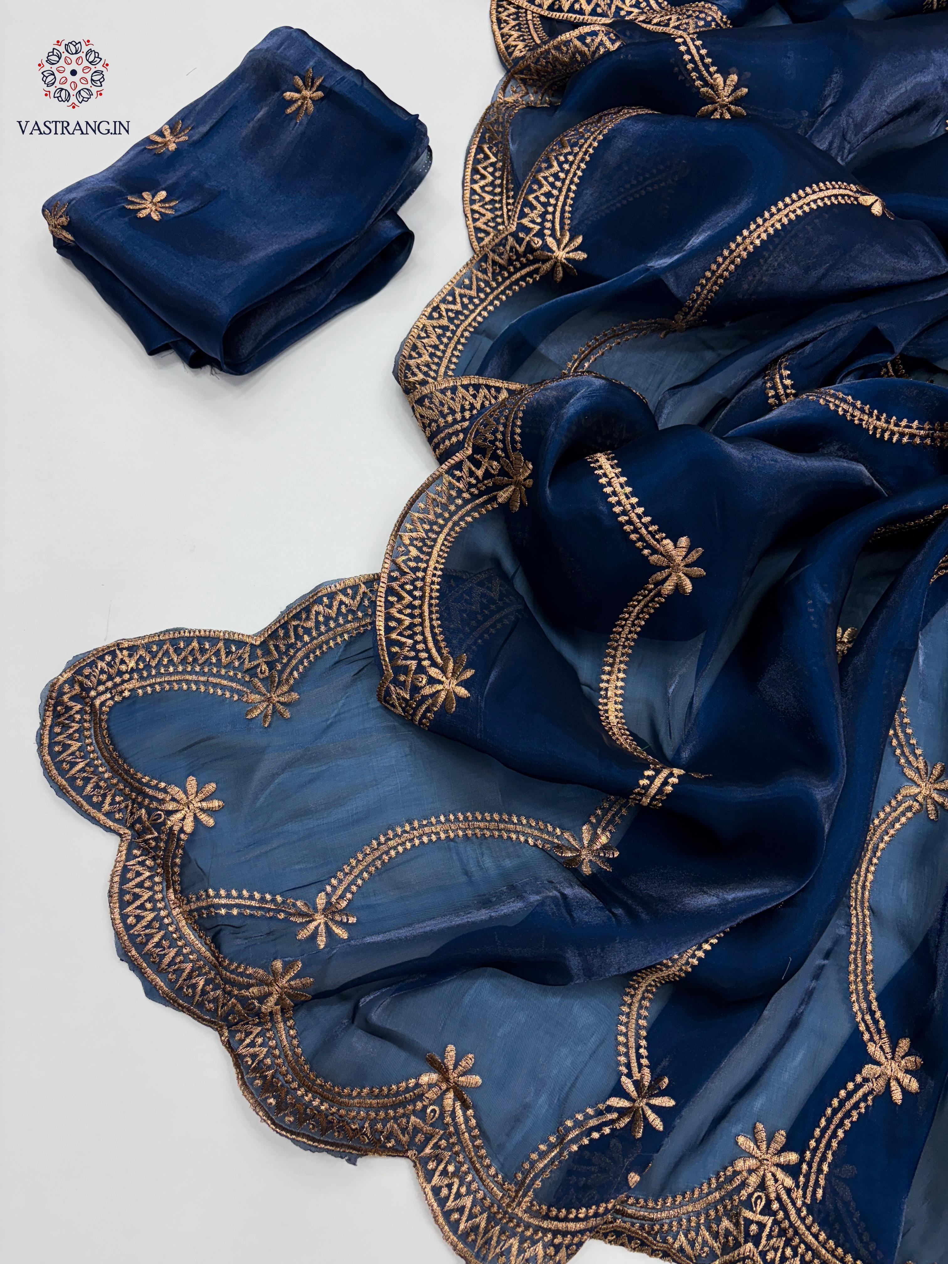 New Party Wear Silk Embroidery Work Fancy Designer Saree With Blouse