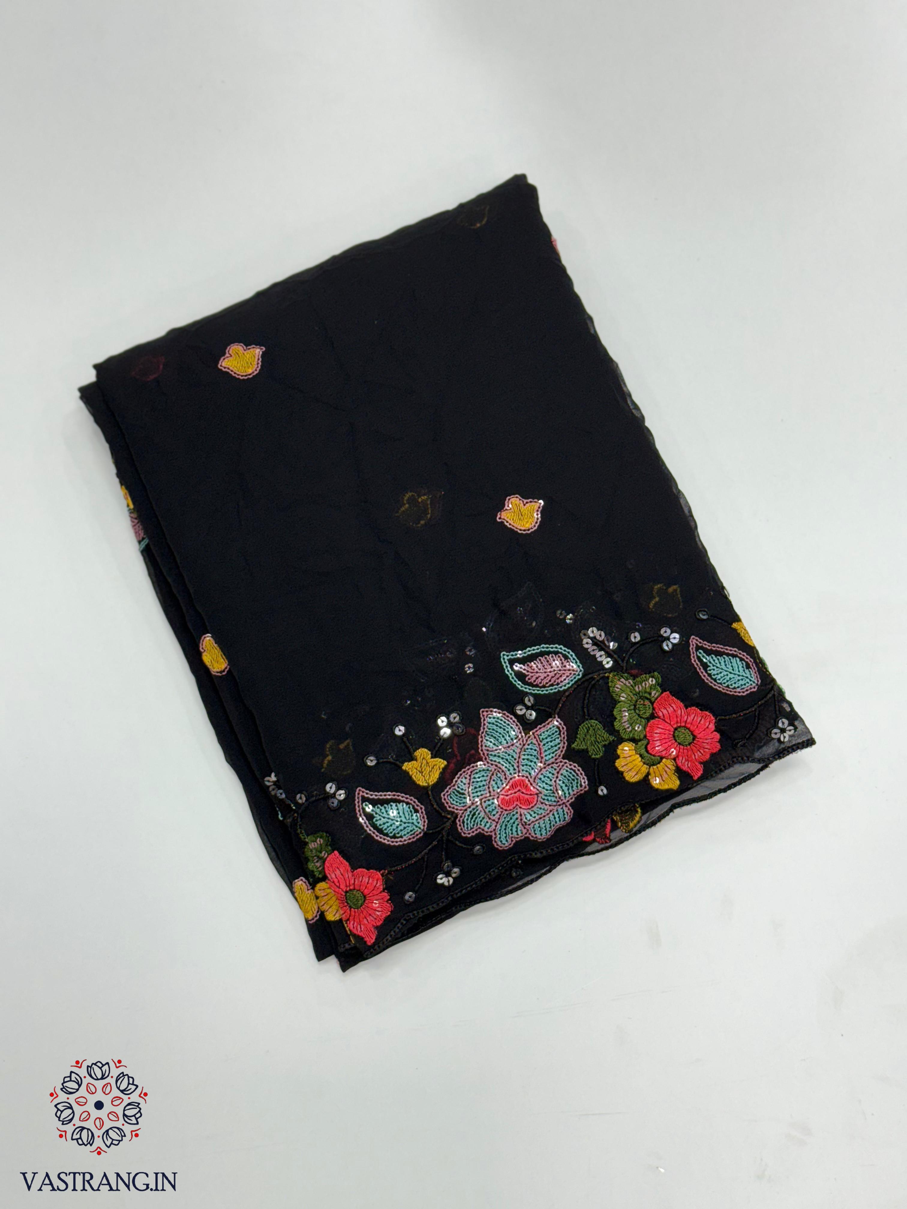 New Black Color Faux Georgette Embroidery Sequence n Cut Work Fancy Designer Partywear Saree