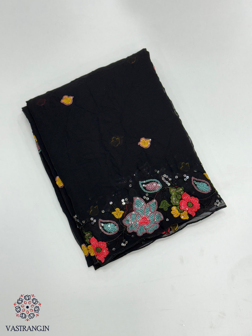 New Black Color Faux Georgette Embroidery Sequence n Cut Work Fancy Designer Partywear Saree