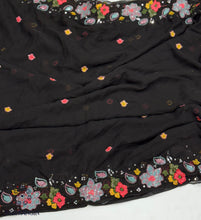 Load image into Gallery viewer, New Black Color Faux Georgette Embroidery Sequence n Cut Work Fancy Designer Partywear Saree
