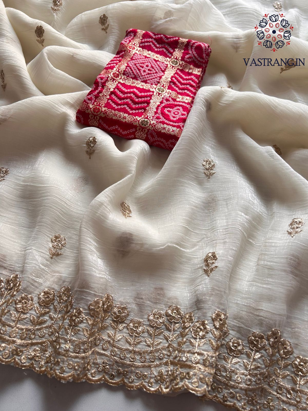 New Cream Color Partywear Crunchy Chiffon Silk Sequence Embroidery n Cut Work Fancy Designer Saree With Jacquard Blouse
