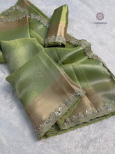 Load image into Gallery viewer, New Function Wear Pista Color Banarasi Tissue Silk Jacquard Zari Weaving Work Fancy Designer Saree
