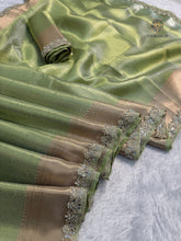 Load image into Gallery viewer, New Function Wear Pista Color Banarasi Tissue Silk Jacquard Zari Weaving Work Fancy Designer Saree
