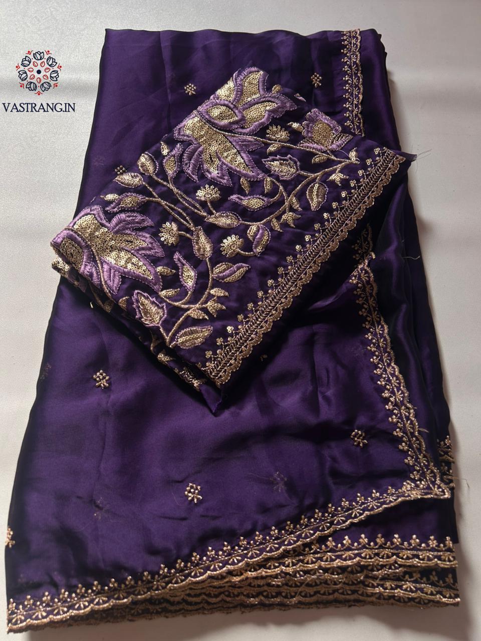 New Wedding Wear Purple Color Rangoli Silk Embroidery n Zari Work Saree With Blouse Piece