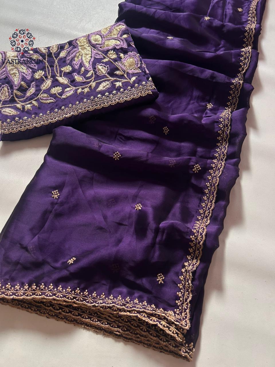 New Wedding Wear Purple Color Rangoli Silk Embroidery n Zari Work Saree With Blouse Piece