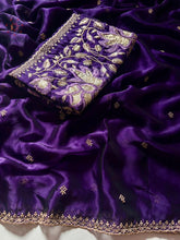 Load image into Gallery viewer, New Wedding Wear Purple Color Rangoli Silk Embroidery n Zari Work Saree With Blouse Piece

