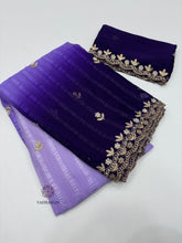 Load image into Gallery viewer, New Partywear Pedding Purple Color Chiffon Emboridery n Hand Work Fancy Designer Saree With Blouse
