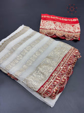 Load image into Gallery viewer, Latest Function wear White Color Viscose Georgette Jacquard Weaving With Squence Lace Work Fancy Designer Saree
