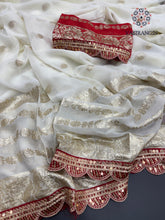 Load image into Gallery viewer, Latest Function wear White Color Viscose Georgette Jacquard Weaving With Squence Lace Work Fancy Designer Saree
