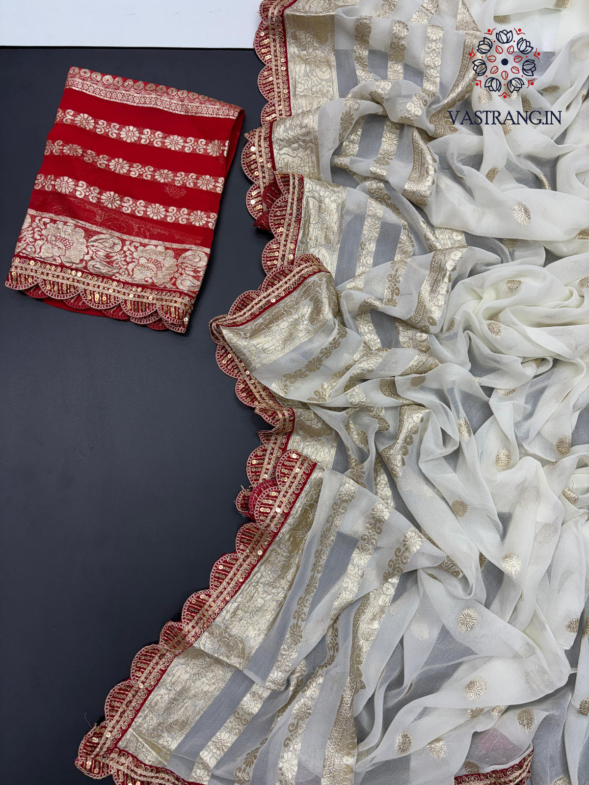 Latest Function wear White Color Viscose Georgette Jacquard Weaving With Squence Lace Work Fancy Designer Saree