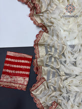 Load image into Gallery viewer, Latest Function wear White Color Viscose Georgette Jacquard Weaving With Squence Lace Work Fancy Designer Saree
