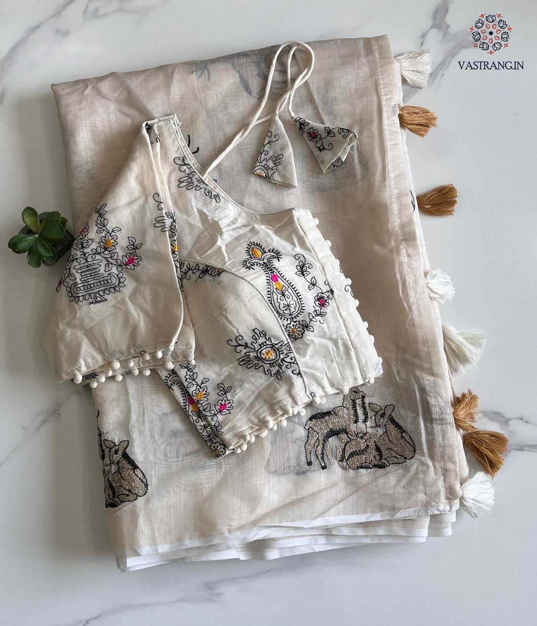 New Chanderi Cotton Embroidery n Tussels Work Fancy Designer Festive Wear Saree With Stitched Blouse