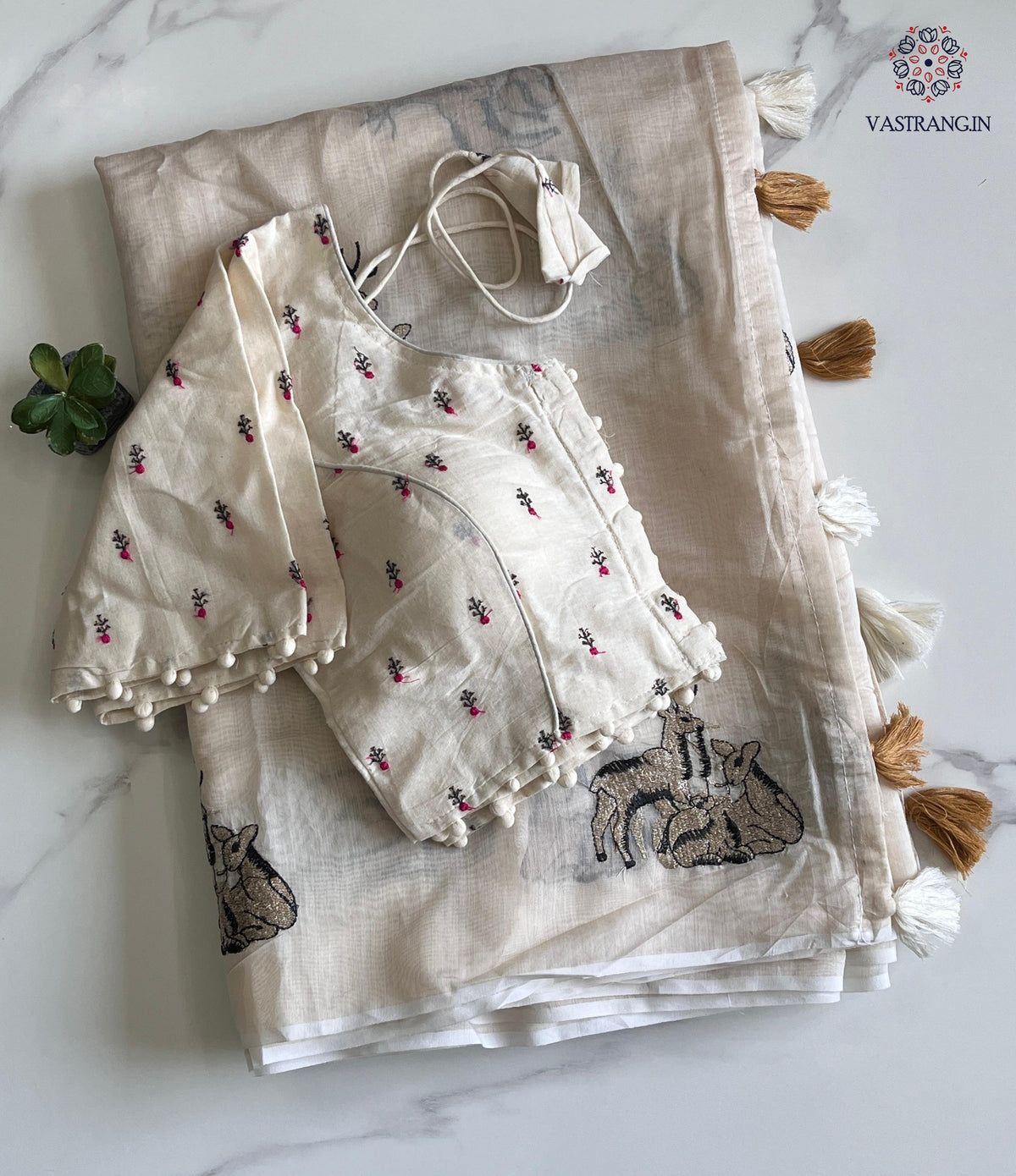 New Chanderi Cotton Embroidery n Tussels Work Fancy Designer Festive Wear Saree With Stitched Blouse