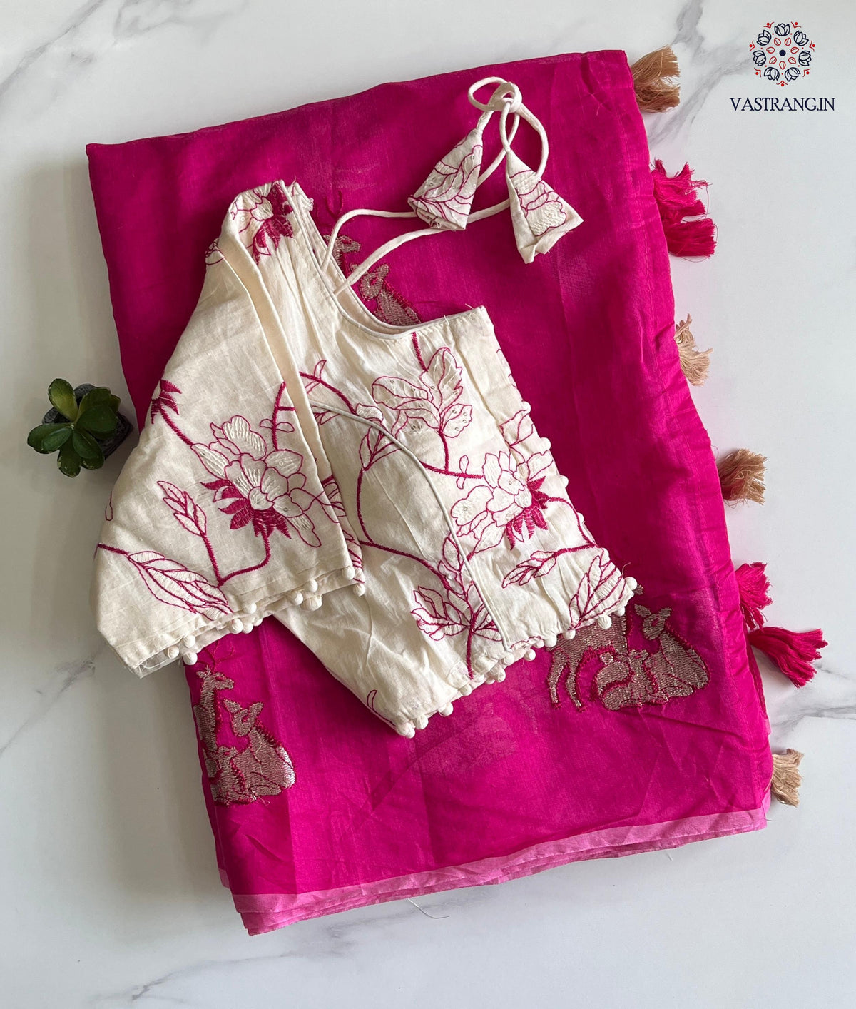 New Chanderi Cotton Embroidery n Tussels Work Fancy Designer Festive Wear Saree With Stitched Blouse