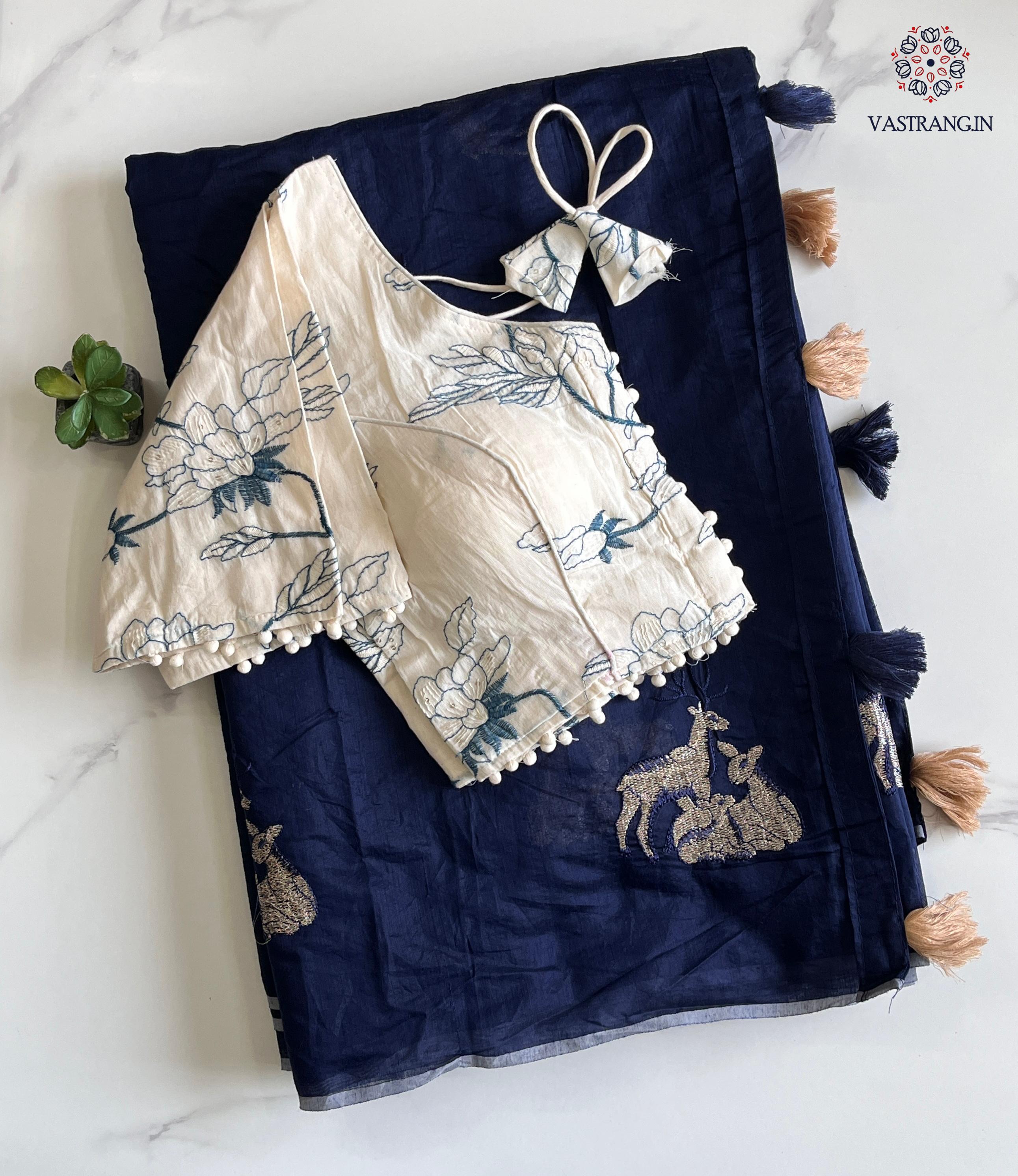 New Chanderi Cotton Embroidery n Tussels Work Fancy Designer Festive Wear Saree With Stitched Blouse