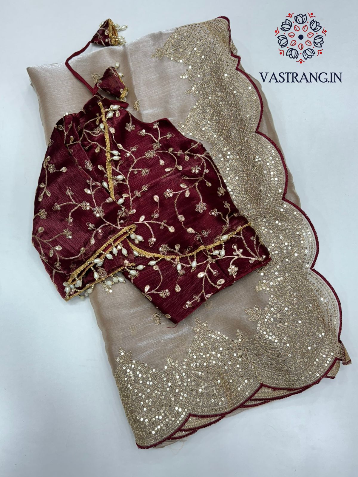 New Partywear Wear Silk Embroidery n Sequence Work Fancy Designer Saree With Unstitched Blouse