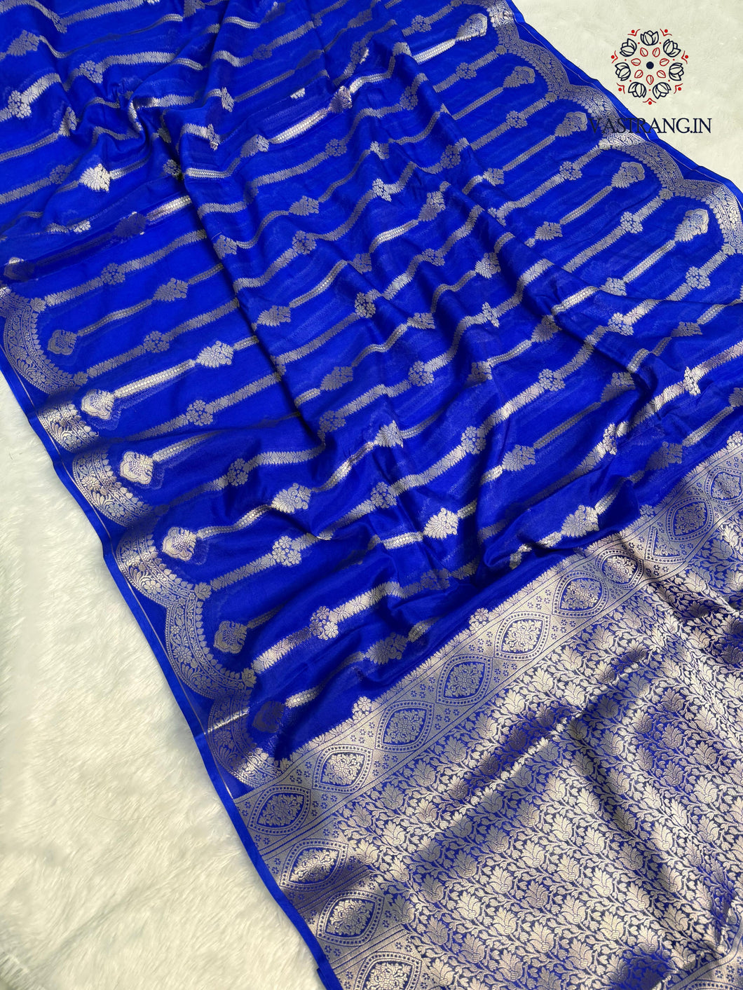 New Wedding Wear Royal Blue Color Banarasi Georgette Silk Jacquard Zari Weaving Work Fancy Designer Saree